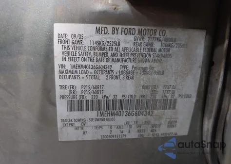 2006 Mercury Montego Luxury z USA, uszkodzony, nr VIN 1MEHM40136G604342